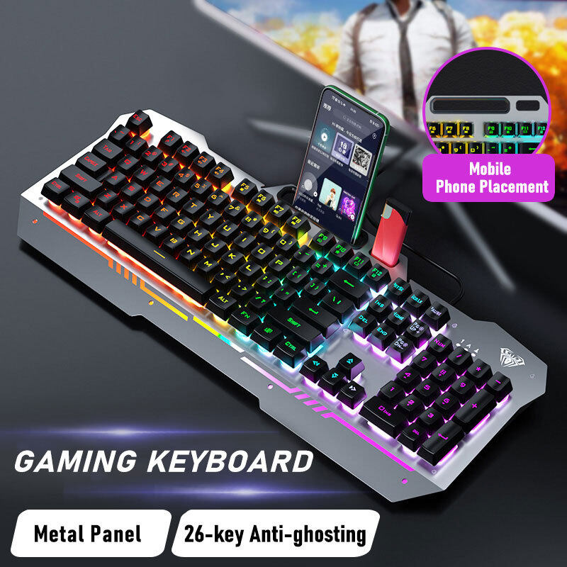 AULA F3010 Wired Gaming Keyboard 26 Keys hand rest Ergonomic Metal Panel Mix Macro Programming Backlit LED Gamer Keyboard for PC Gamer Singapore