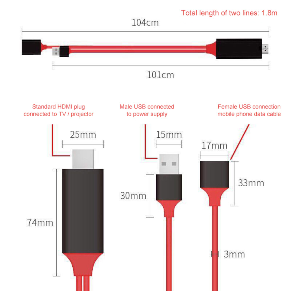 Cáp Máy Chiếu Màn Hình Điện Thoại Có Đầu Cắm HDMI, Đầu Cắm USB, Đầu Cắm USB Cái (3 Cổng) cáp HDMI Đa Năng 3In1 Cáp USB Điện Thoại Lên TV HD 1080P Android/Điện Thoại Cho Máy Tính Xách Tay/Điện Thoại Di Động/Máy Chiếu/TV Để Chơi Game Xbox, Hộp Chơi Game Nin