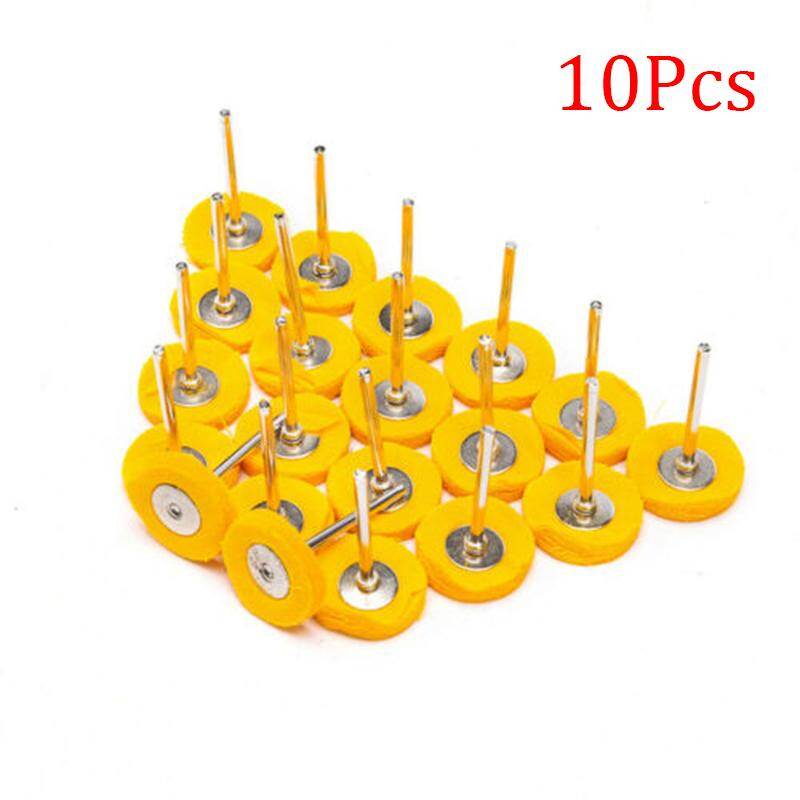 【Ready Stock】10pcs Mini Buffing Shank Yellow Cotton Cloth Polishing Wheel Set Gadget for Electrical Grinding