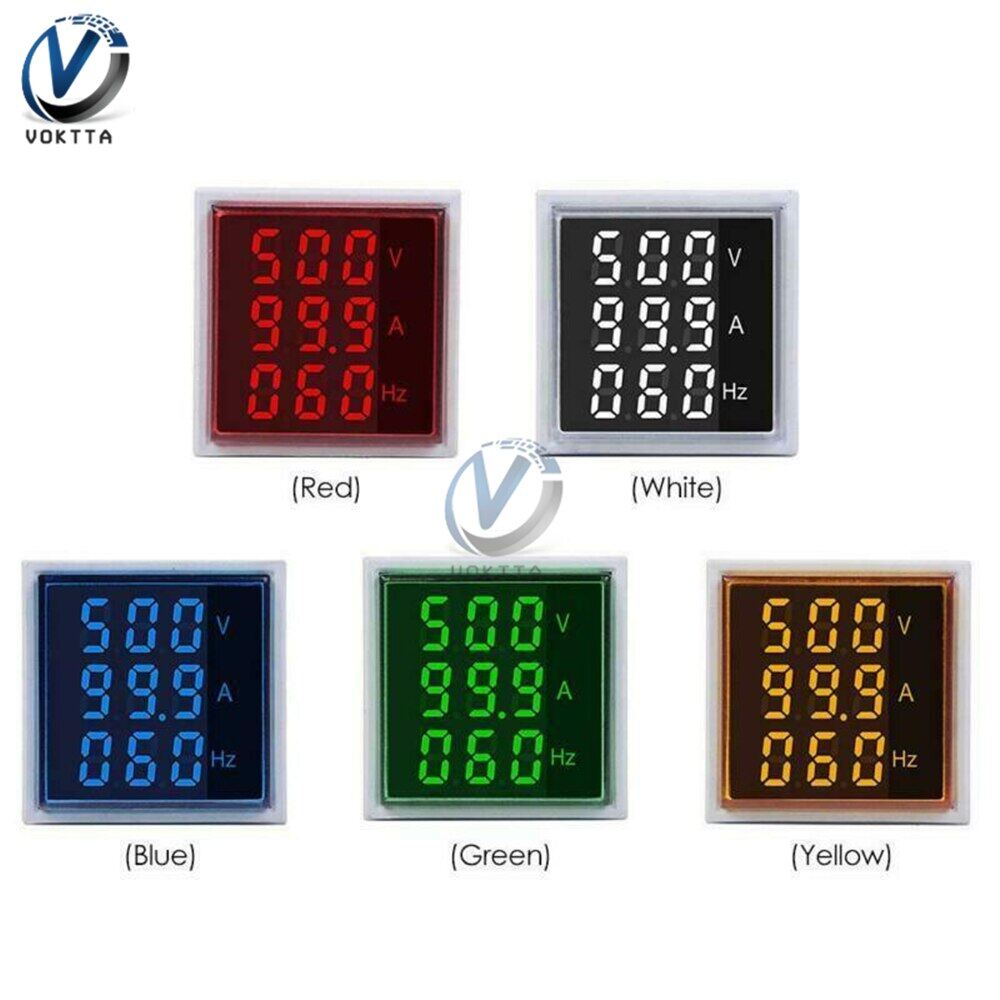 VOKTTA Vôn Kế Kỹ Thuật Số 3 Trong 1 Chính Hãng Ampe Kế Máy Đo Tần Số HZ Hertz Bộ Kiểm Tra Chỉ Báo Điện Áp Dòng Điện Bảng Vuông 22Mm Đèn Tín Hiệu 22Mm