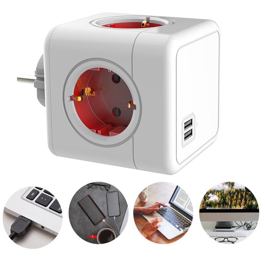Ubest Powercube Power Strip Socket EU Plug Power Strip USB Multi Smart Plug Socket, PC Monitor Lead Cable Cord, High Speed Data Transfer USB Hub Adapter, Converter Cable