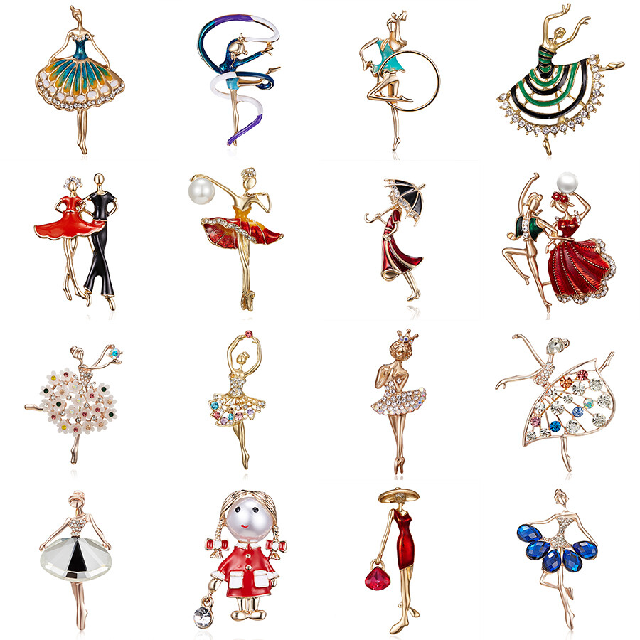 Gymnastics Girl Flower Dancer Crystal Brooches for Women Cute Pin Bijouterie High Quality Ballet Dancing Girls Corsage Badge Fashion Wedding Jewelry