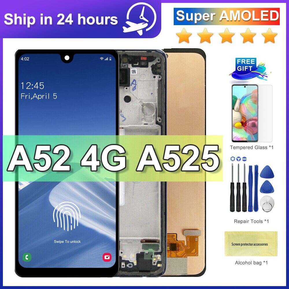 Super amoled for suitable for samsung galaxy a52 4g lcd display touch screen with frame for suitable for samsung a52 4g a525 a525f a525m digitizer parts