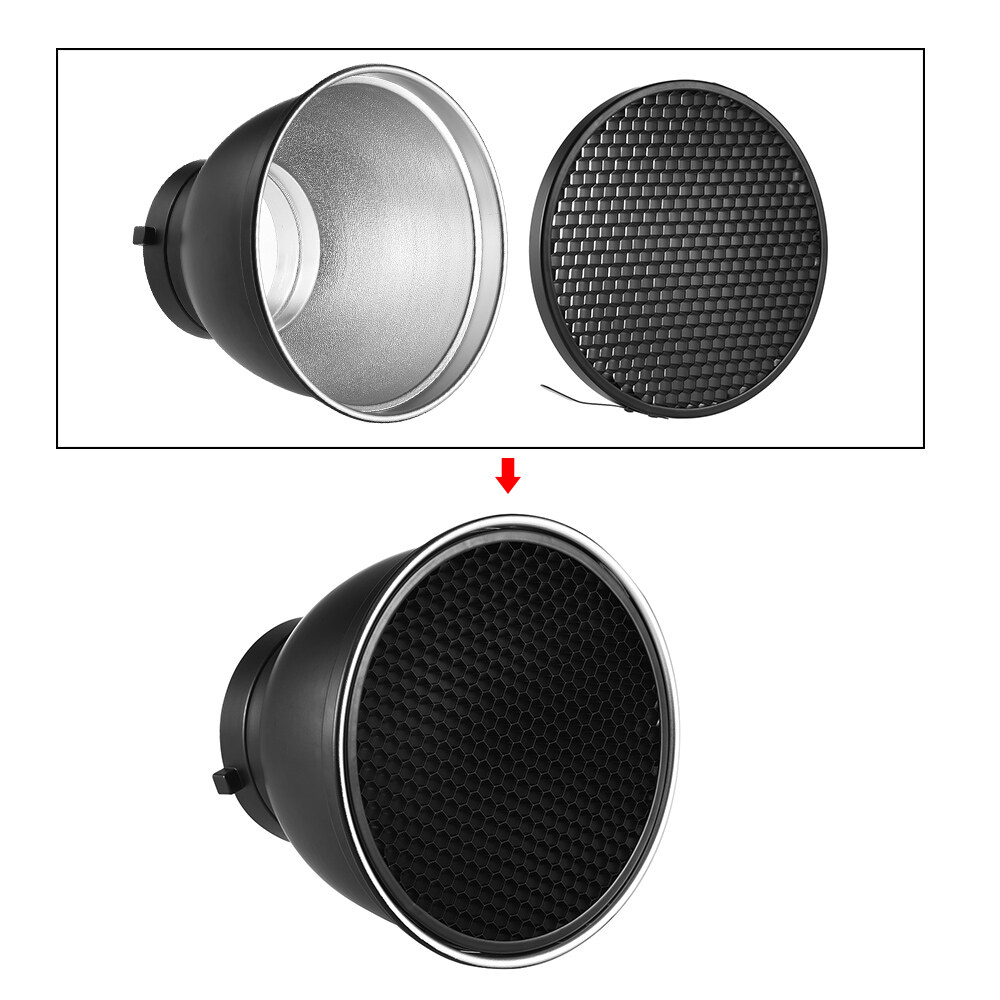 Andoer 7 Inch Standard Reflector Diffuser Lamp Shade Dish with 60° Honeycomb Grid for Bowens Mount Studio Strobe Flash Light Speedlite