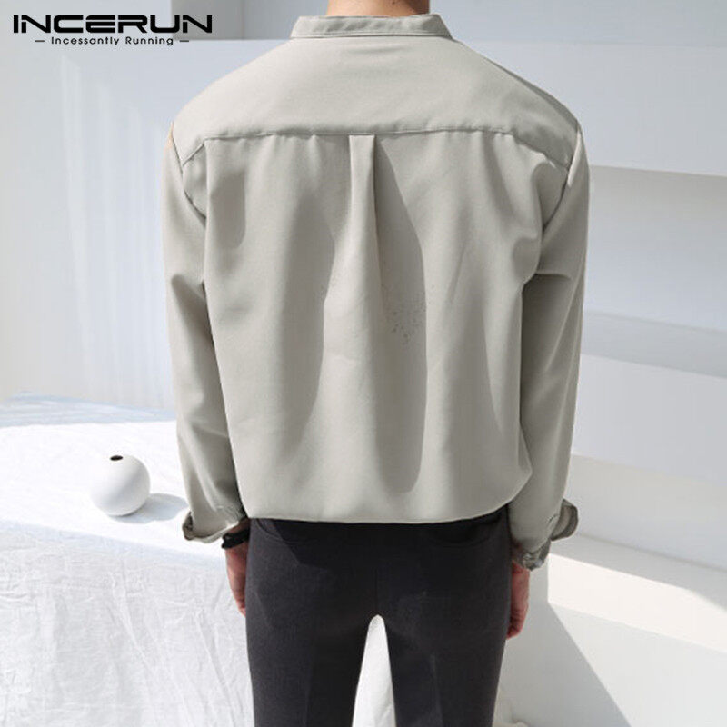 (Korea Style)INCERUN Mens Long Sleeve Plain Casual Button Down Shirts
