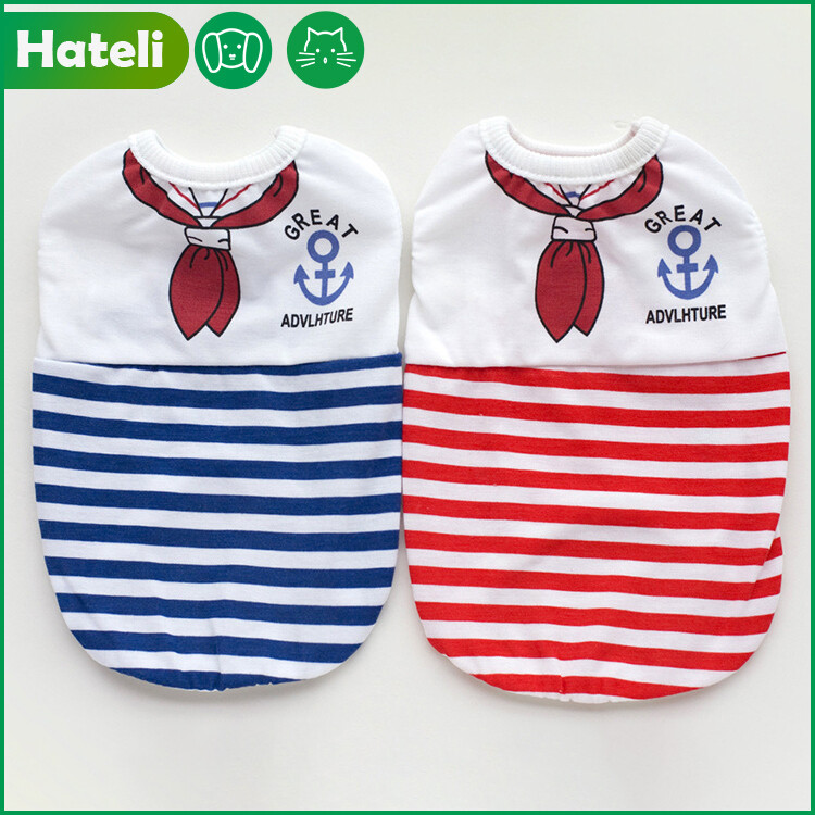 【HATELI】Pet Clothes Navy Spring and Summer Dog Clothes Dog Vest Red Bow Tie Striped Cat Clothes Pet Vest