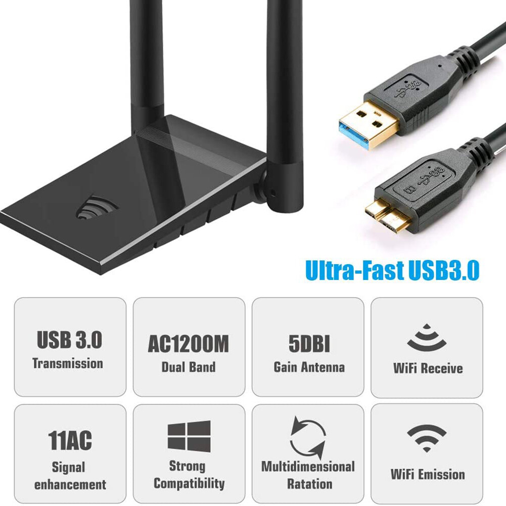 Bộ Chuyển Đổi WiFi USB 3.0 Card Mạng Không Dây Băng Tần Kép AC1200 Đối Với Máy Tính PC