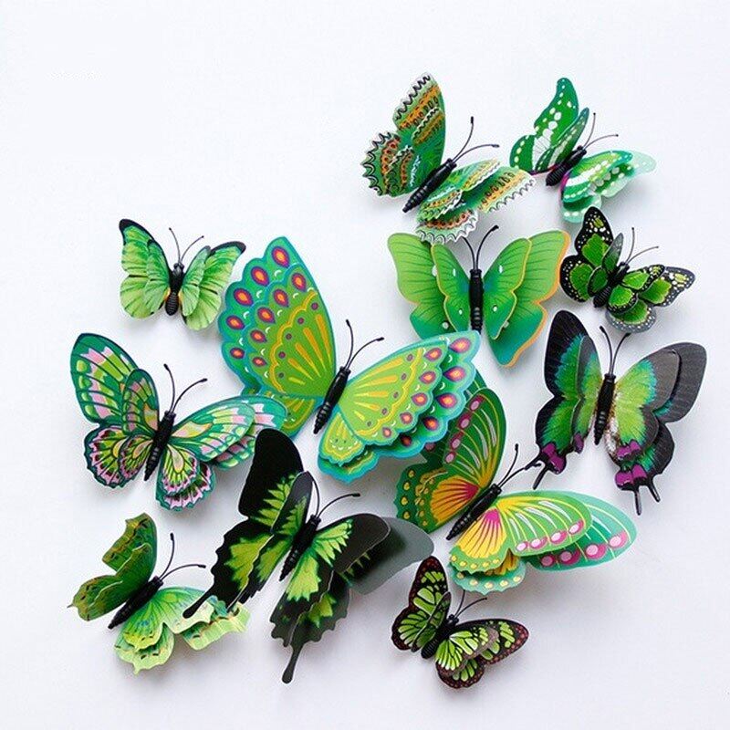 12Pcs Double layer 3D Butterfly Wall Sticker on the wall Home Decor Butterflies for decoration Magnet Fridge stickers