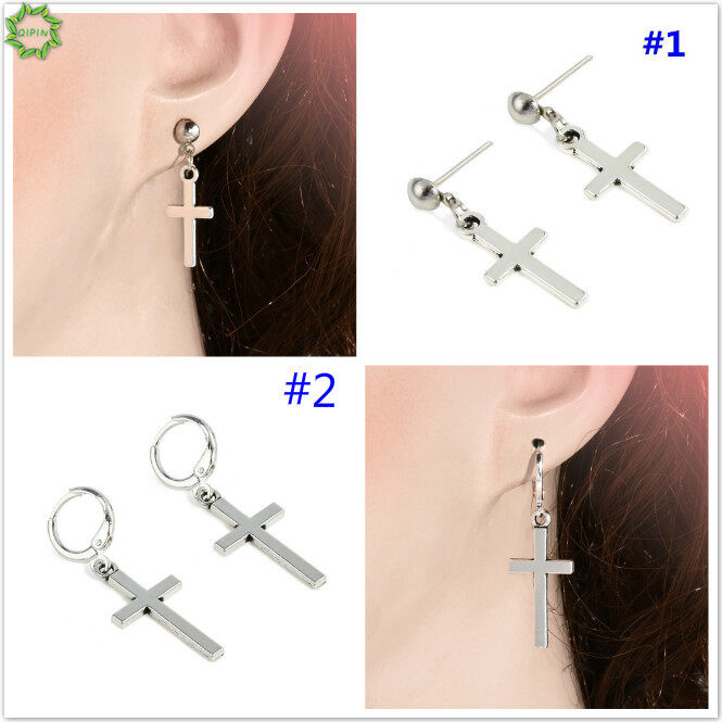 sanhe Fashion Unique Korean Women Men Hoop Cross Drop Dangle Ear Studs Earrings Gift