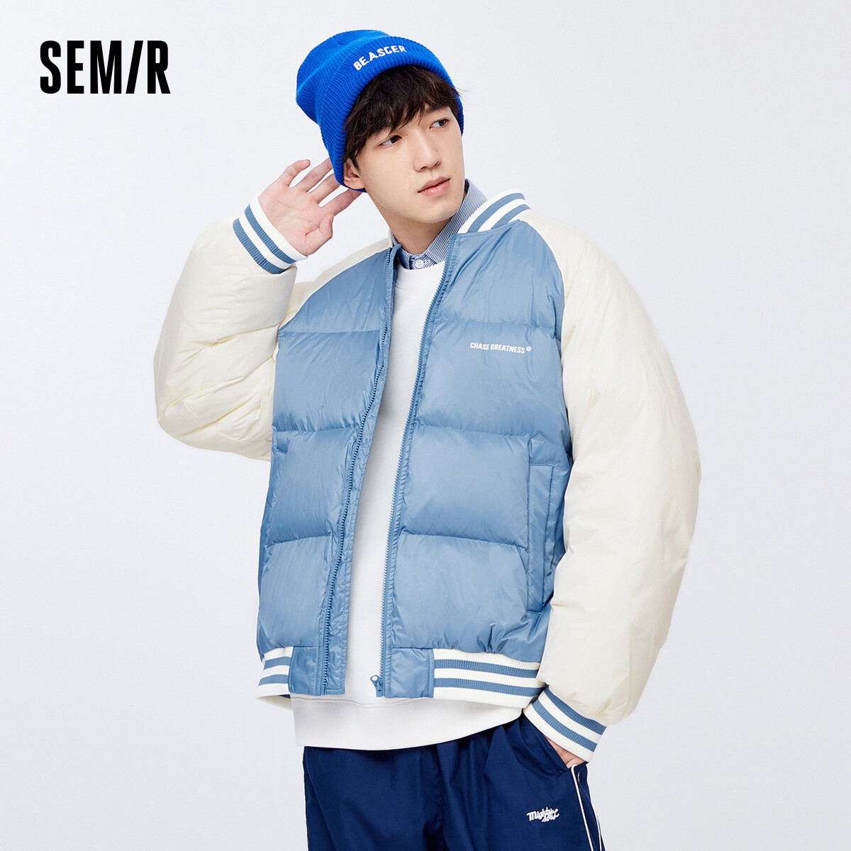 Semir Down Jacket Men Loose College Style Baseball Uniform Trendy Winter Style Sports Style Genderless Down Jacket