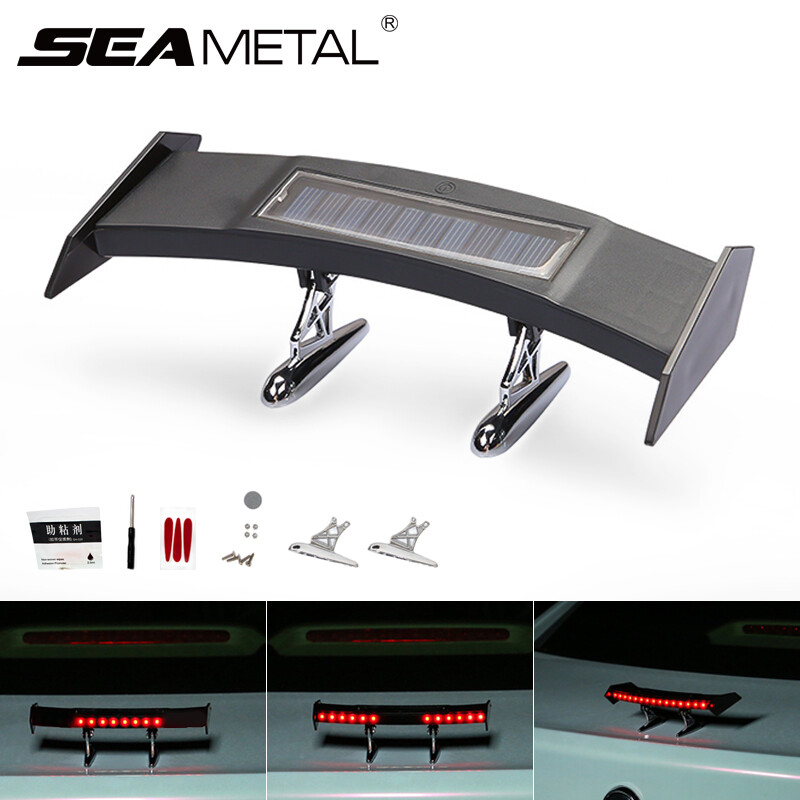 Mini Solar Car Rear Spoiler Light 12V Flashing Warning Light Adjustable  Multi-mode Car Tail Lights