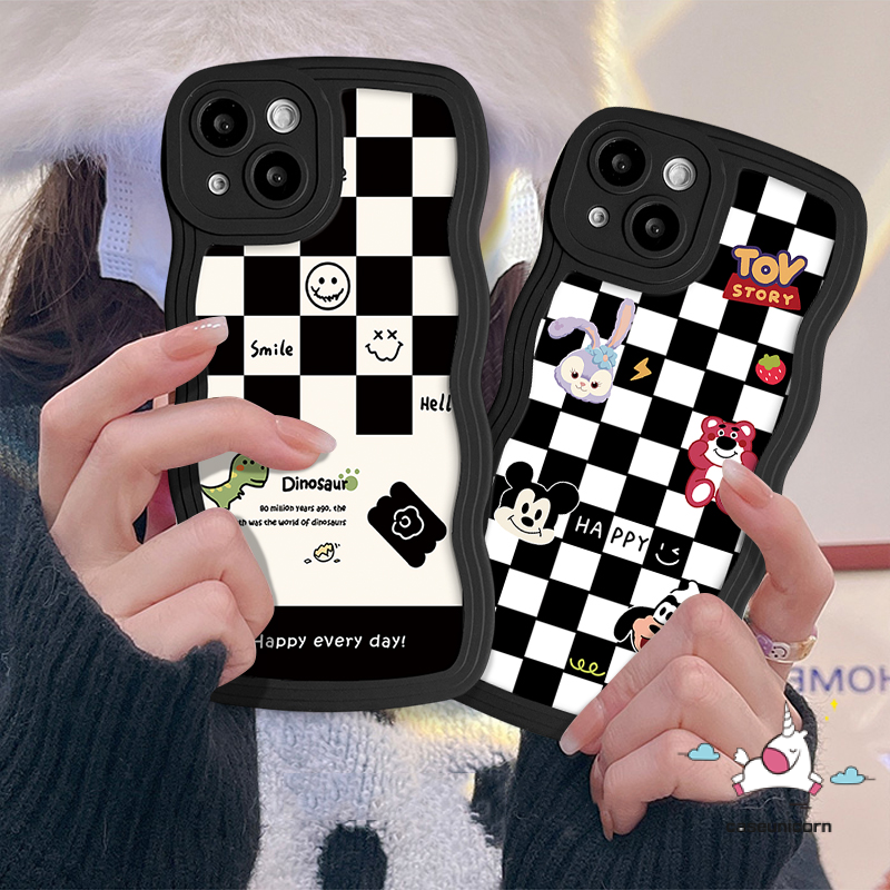 Oppo A57 A54 a17k A78 A58 A95 A17 A15 A16 A96 A7 A74 A12 a16s A5S A55 A76 a1k A77 A3S A5 A9 a16k a77s A53 A52 RENO 8t 8 5F 7Z 6 bàn cờ dễ thương khủng long hoạt hình cười cạnh lượn sóng vỏ mềm