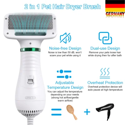 New Upgrade 2 in 1 Portable Dog Dryer Dog Hair Dryer Comb Brush Pet Grooming Cat Hair Comb Dog Fur Blower Low Noise