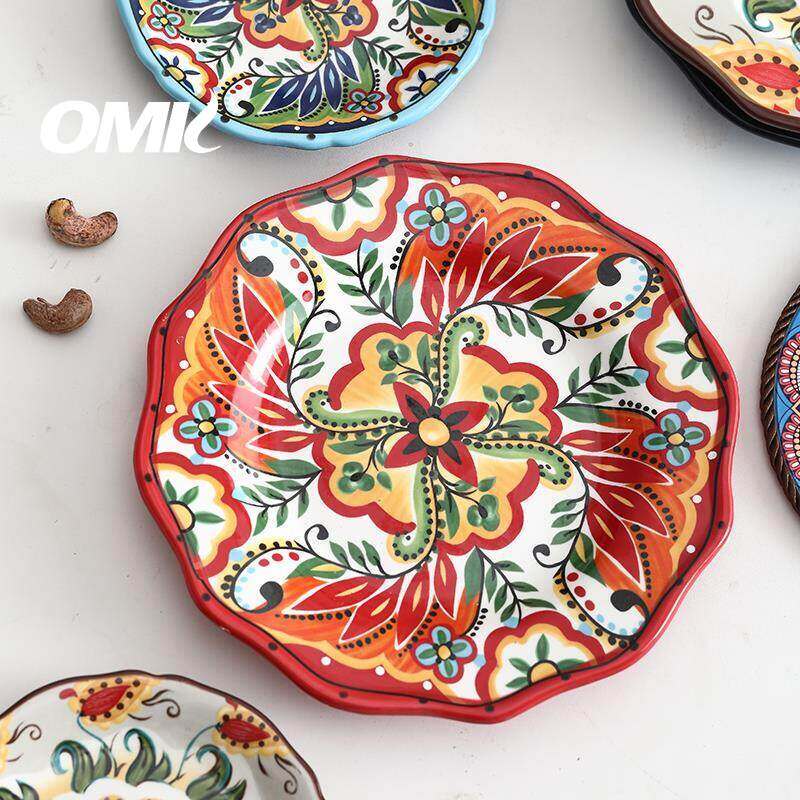 Bộ đồ ăn đĩa ăn tối gốm sơn tay phong cách bohemian omk