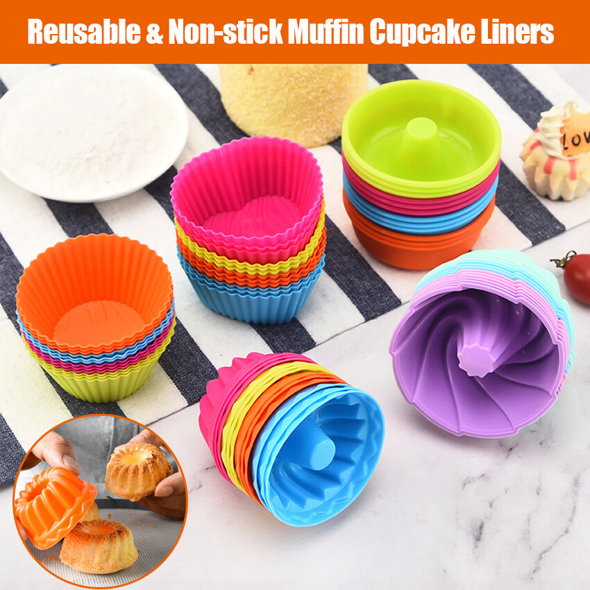 6/12pcs Silicone cupcake chén nướng 6 gói, tái sử dụng & không dính giấy lót bánh cupcake muffin chủ sở hữu thiết lập cho Đảng Halloween Giáng sinh, dễ lau chùi Pastry Khuôn Muffin