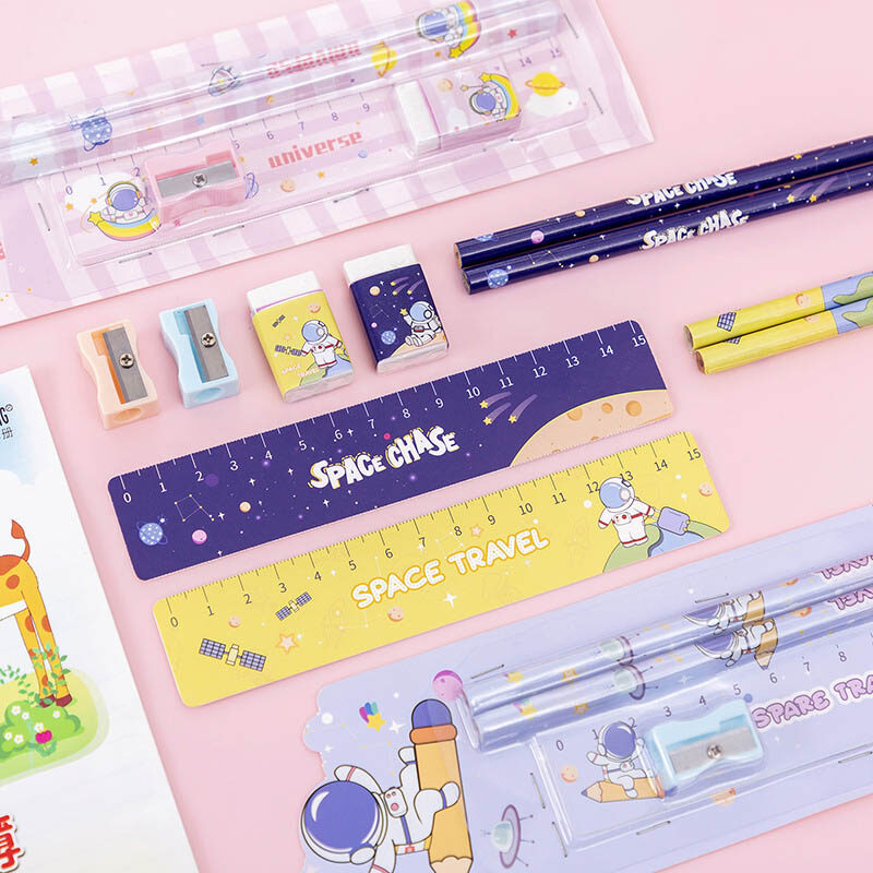 5 Pieces School Supplies Set Pencil Sharpener Eraser Ruler Set for Student
