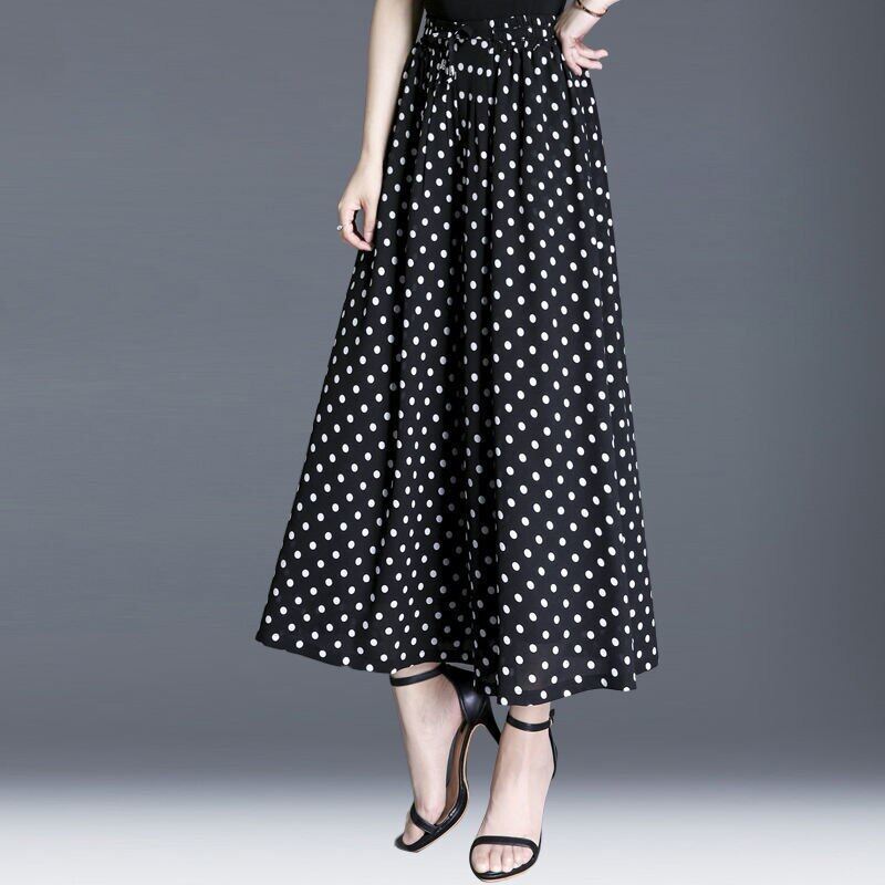 Polka Dot Women's Chiffon Wide-legged Pants Summer Korean Tied Rope Stretch Waist Loose Temperament Versatile Culottes