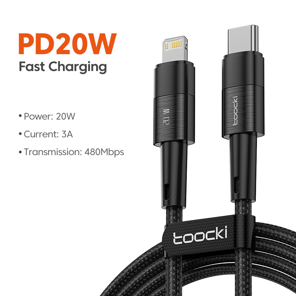 Toocki 2.4a usb lightning and typec lightning fast charging data cable for iphone 14 13 12 pro max x xs xr 8 7 plus ipad fast charging charger cable