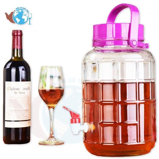 Bình ngâm rượu thủy tinh 5 lít quai xách - có van