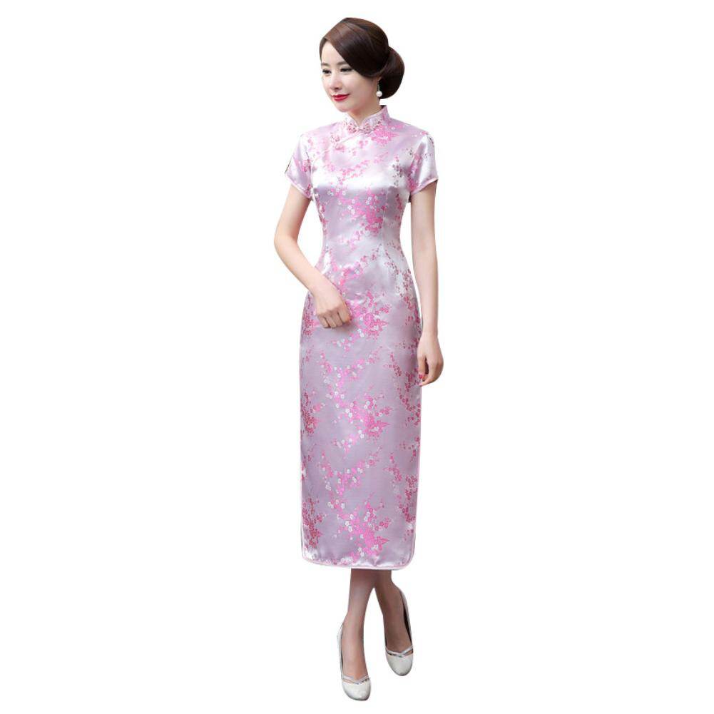 Benferry Women Chinese Long Cheongsam Dragon Phoenix Print Bridesmaid Cheongsam Evening Banquet Midi Dress
