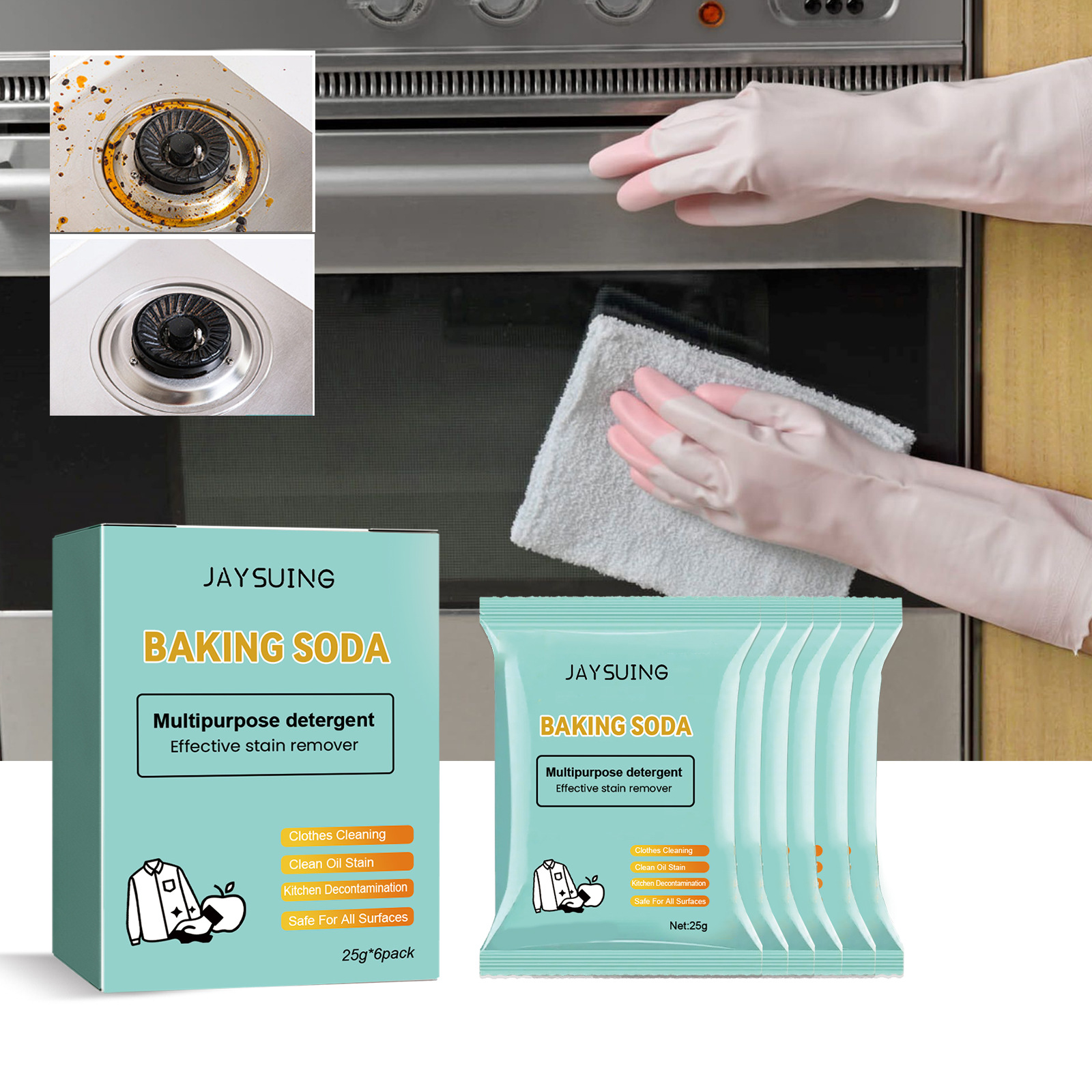 Jaysuing Sodium Bicarbonate Baking Soda Multi-functional Decontamination Cleaning Powder Decontamination White Powder White Soda Multi-Purpose Strong Decontamination Baking Soda Household Kitchen Effectively Daily Cleaning Deodorization Soda