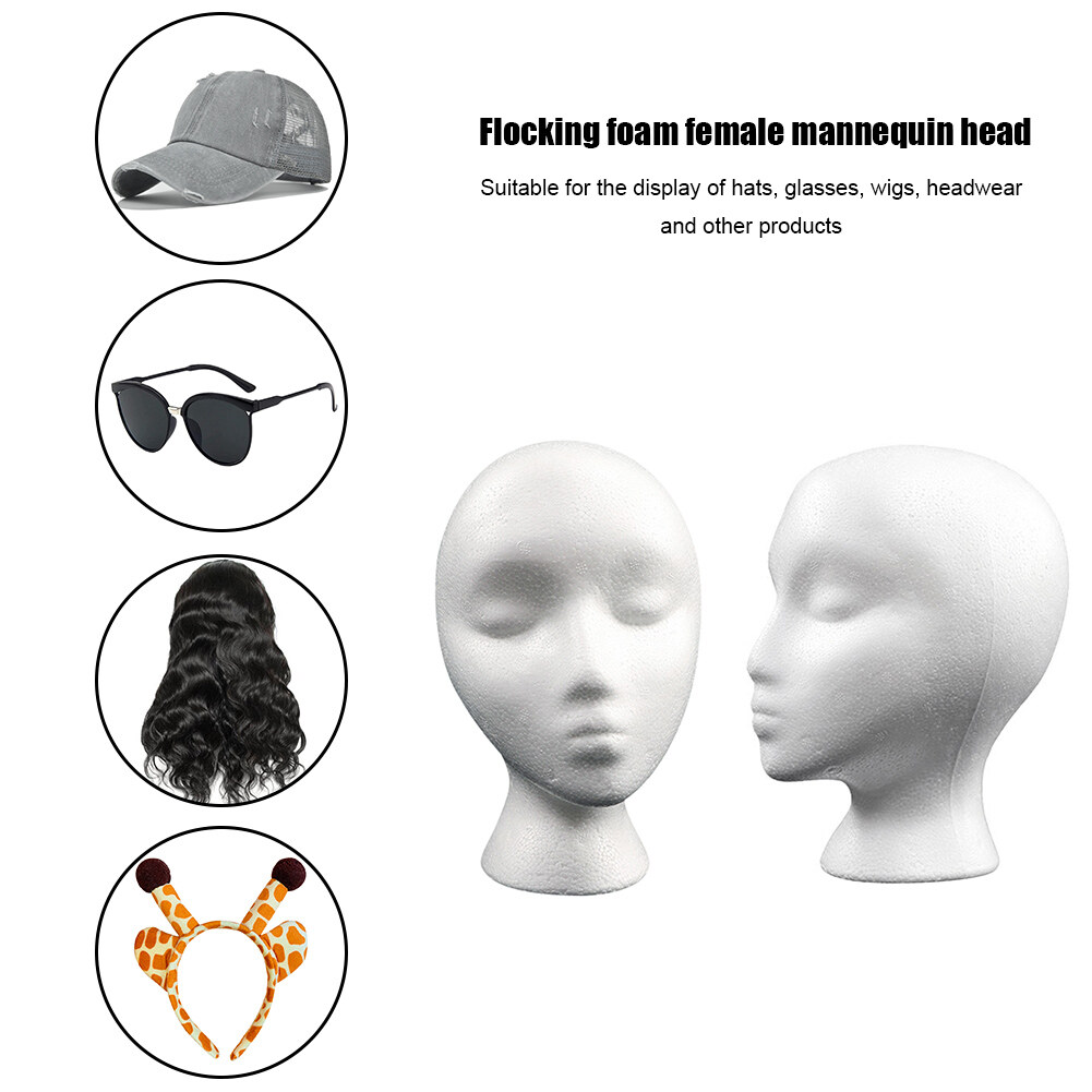 Women Styrofoam Foam Head Model Practical Mannequin Head Model Polystyrene Lightweight Durable Portable for Hat Hair Wigs Display