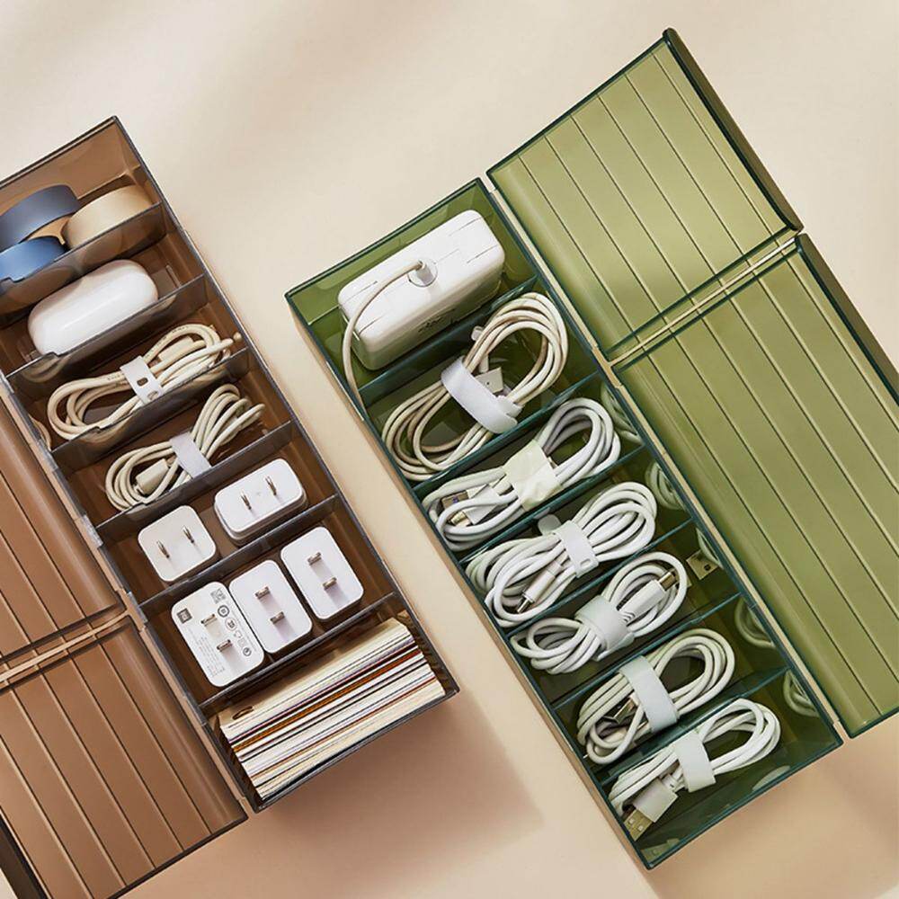 WENTIVV USB Charging Cord Box Partitioned Plastic Storage Power Wire Bin Charging Plug Case Cable Holder Data Line Organizer