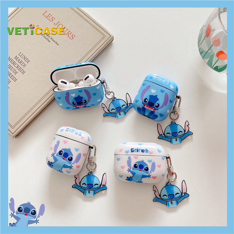 Cute Stitch Pendant Earphone Case for Apple AirPods Pro AirPods 1 2 3 New Pro2 Silicone Soft Cover Headphone Air Pods Casing Protective AirPod Accessories Blue White