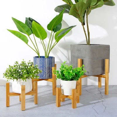 Durable Free Standing Home Decor Planter Display Bonsai Holder Plant Stand Shelf Wood Rack Flower Pot Trays