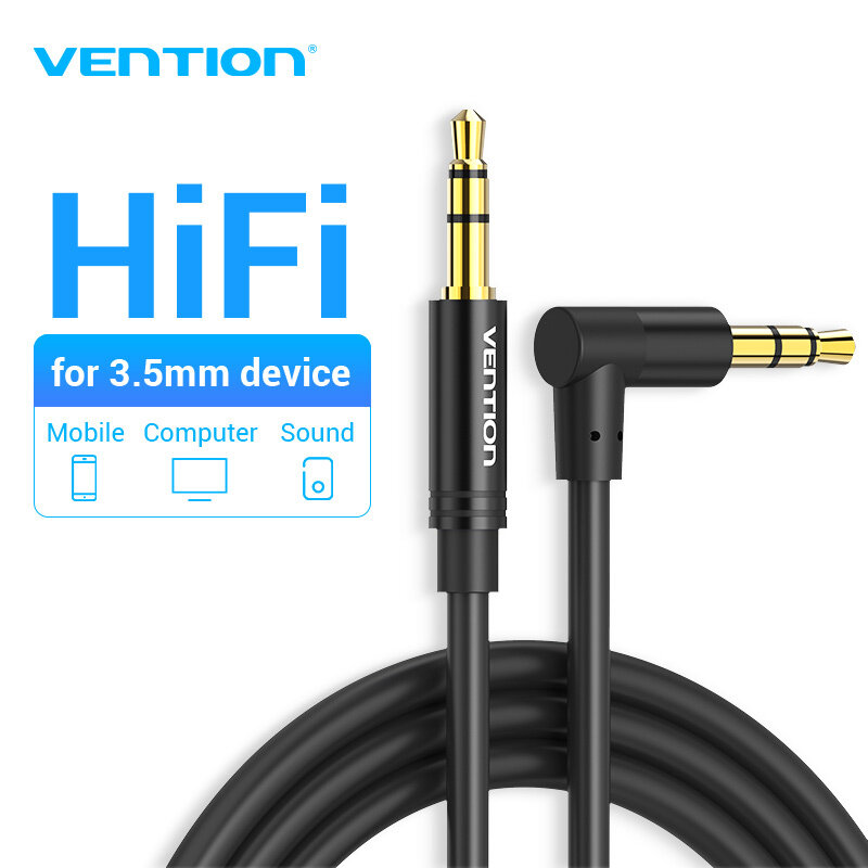 【COD】Vention dây kết nối âm thanh 3.5mm Aux Jack Audio Cable 3.5mm Male to Male Cable Audio 90 Degree Right Angle Gold-plated Plug Aluminum Alloy Casing for Car Headphone Speaker MP3/4 Aux Jack Audio Cable