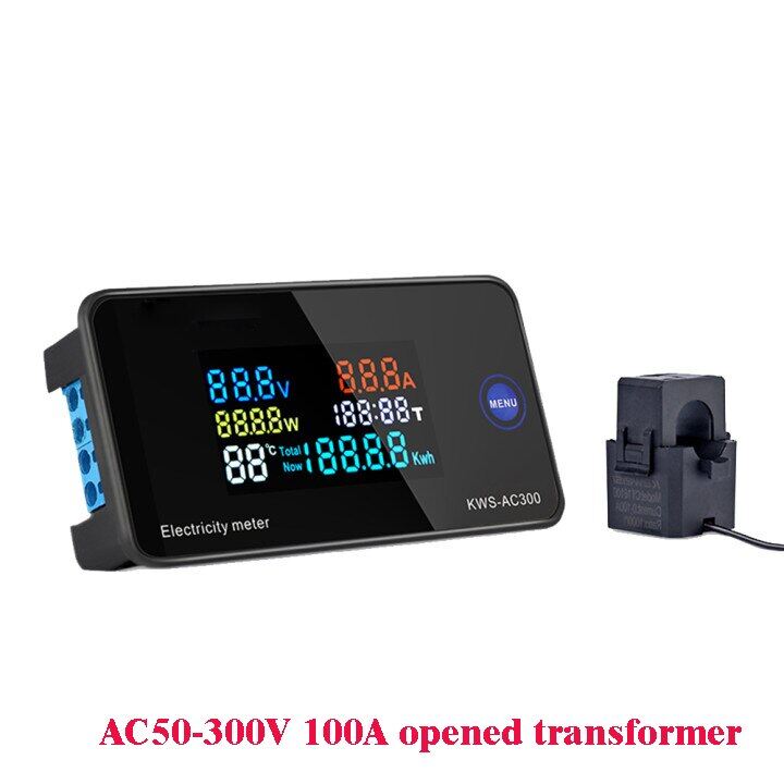 VOKTTA  AC 50-300V 10A 100A LCD sáu màn hình hiển thị đa chức năng điện áp hiện tại mét tần số Hệ số công suất Detector với máy biến áp
