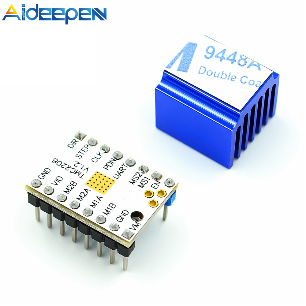 Aideepen 3d printer accessories tmc2208 v1.2 stepper motor driver with heatsink support step/dir interface and spi interface 256 subdivision peak current 2a