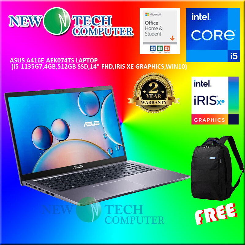 LAPTOP ASUS A416E-AEK074TS LAPTOP (I5-1135G7,4GB,512GB SSD,14 FHD,IRIS XE GRAPHICS,WIN10) OPI GREY Malaysia