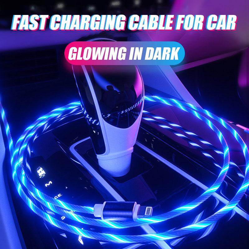 Cáp Sạc Nhanh USB 1/2M Có Đèn LED Truyền Dữ Liệu, Phát Sáng Trong Bóng Tối, Vỏ Kim Loại, Dùng Cho iPhone XS Max Samsung S10, Hauwei, Xiaomi...