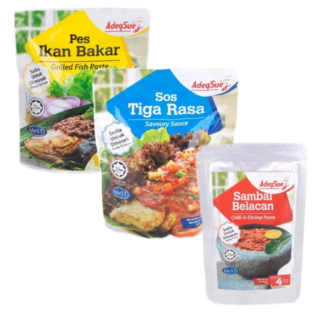 COMBO PACK ADEQSUE ( PES IKAN BAKAR, SOS TIGA RASA , SAMBAL 