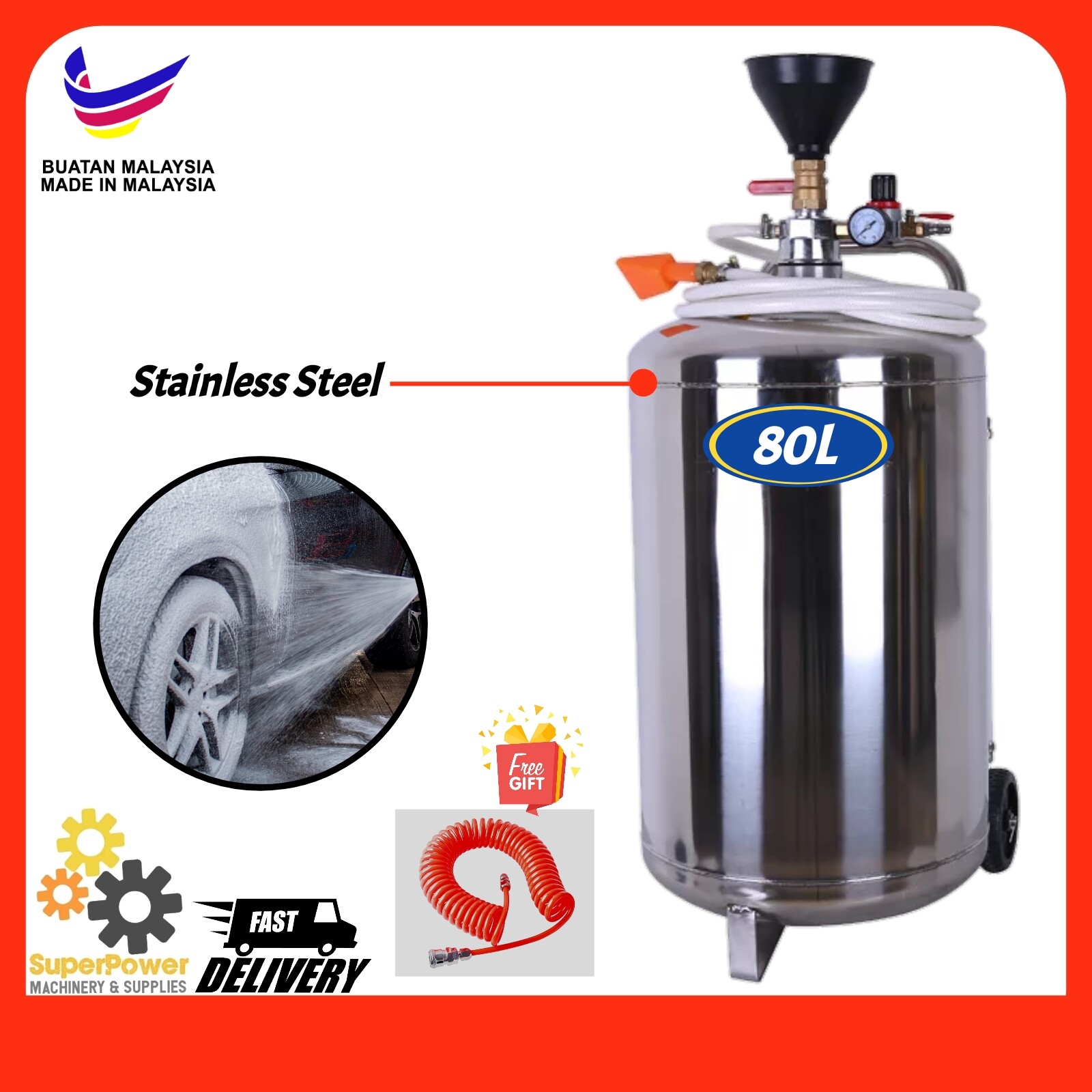 80L Stainless Steel Car Wash Snow Tank(Made in MALAYSIA) Lazada