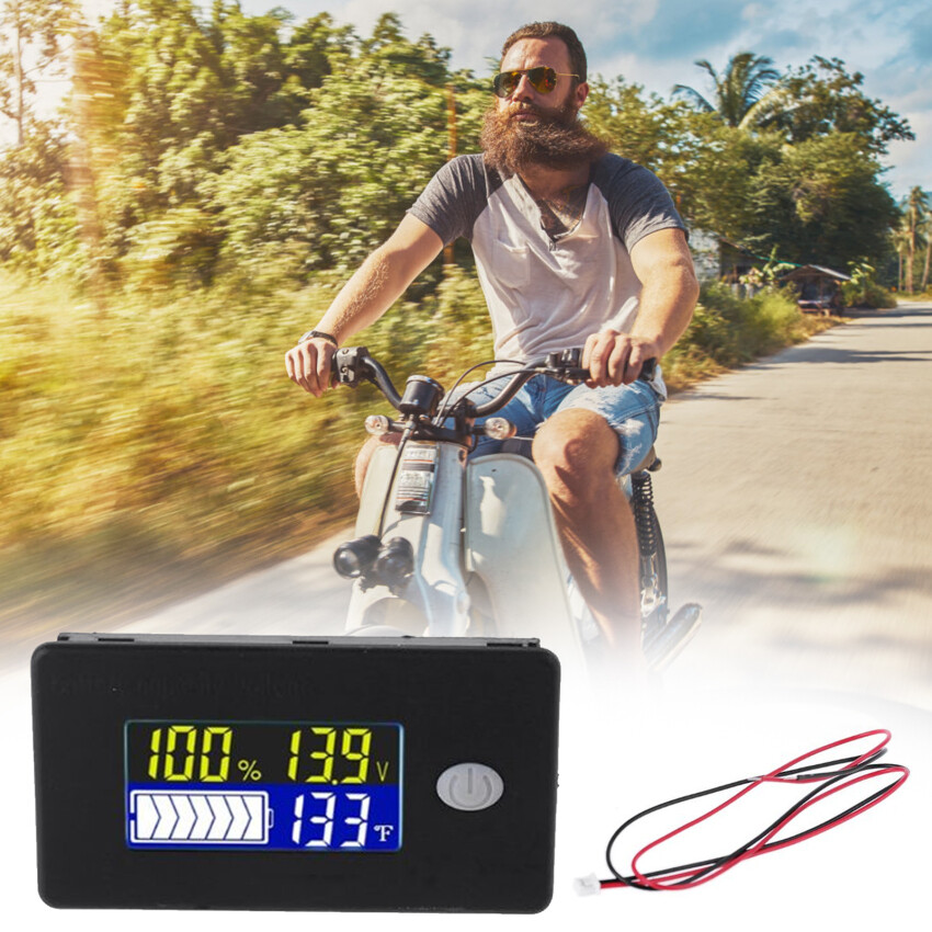 Battery capacity indicator 12v 24v 36v 48v 60v 72v 10-100v li-ion lead acid battery tester with lcd temperature voltmeter