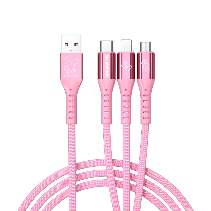 100% Authentic Sanrio Hello Kitty Accessories 3 in 1 Charging Cable USB Cable Type C Lightning Cable Micro USB Cable Fast Charging for iOS and Android Smartphone AQ2 SJ-705