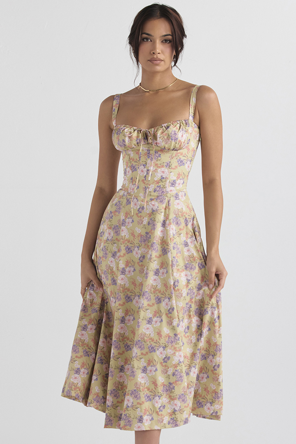 Simon Women Bustier Long Dress Sleeveless Square Neck Slim Waist Ruffle Midi Dress A Line Boho Maxi dress for graduation outfit