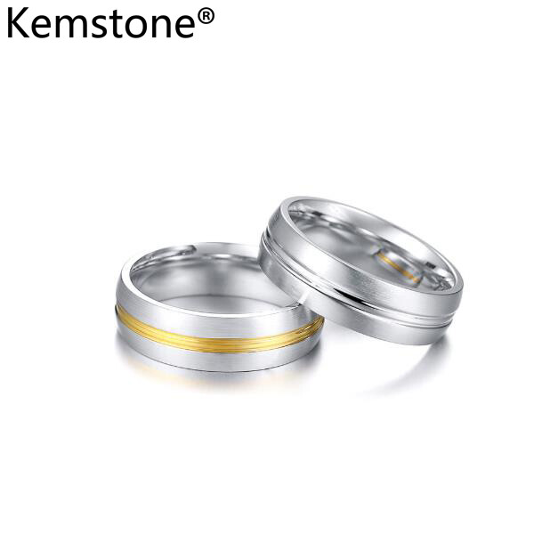 Kemstone Simple Stainless Steel 6MM Gold Plated Couple Ring for Women Men ‘s Jewelry Gifts