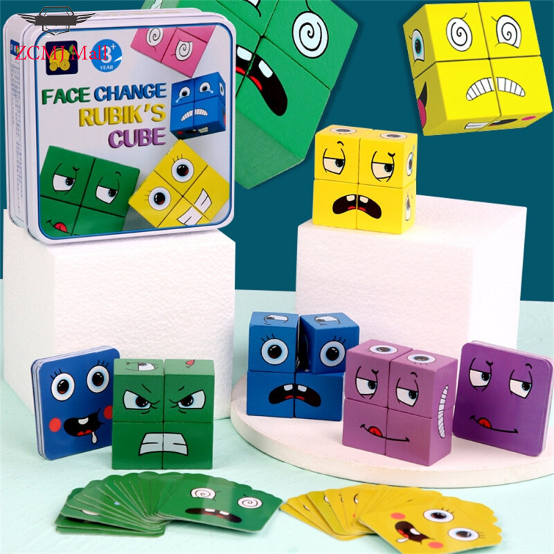 ZCMJ Mall Face Expression Changing Cube Table Games Logical Thinking Training Large Particle Building Blocks Educational Toys
