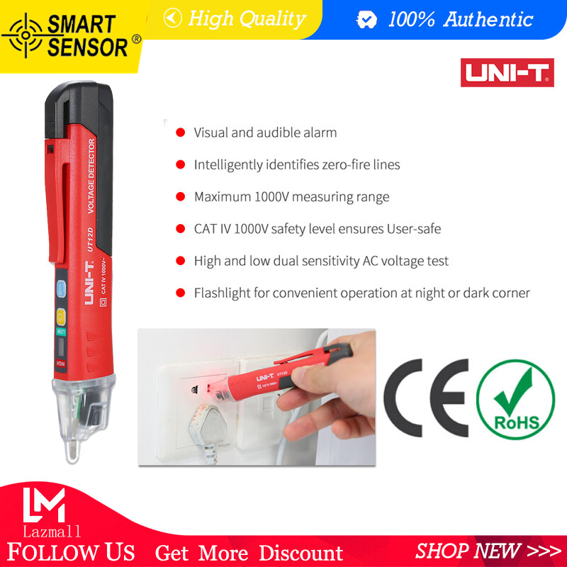 UNI-T Portable Non-contact AC Voltage Tester Pen Shaped V~Alert Detector with Sound and Light Alarm and LED Flashlight
