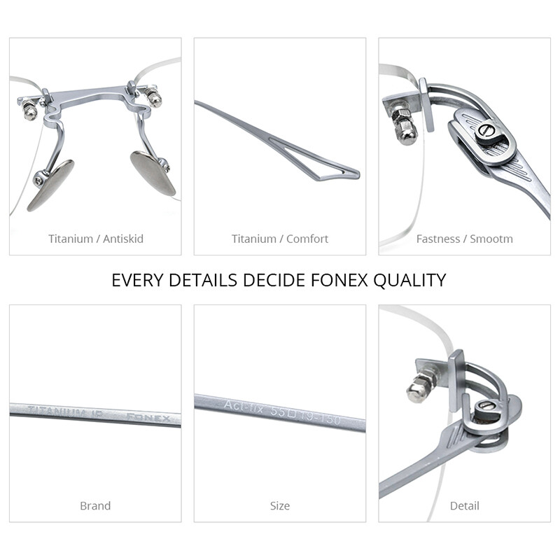 FONEX Titanium Glasses Frame Men New Rimless Square Matte Eyeglasses Optical Frame Eyewear Act-fix