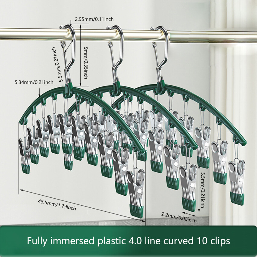 Outdoor Drying Rack Windproof Dipping 10 Clip Stainless Steel Drying Rack Dipping Hanger Anti-Slip Clip Balcony Socks Rack