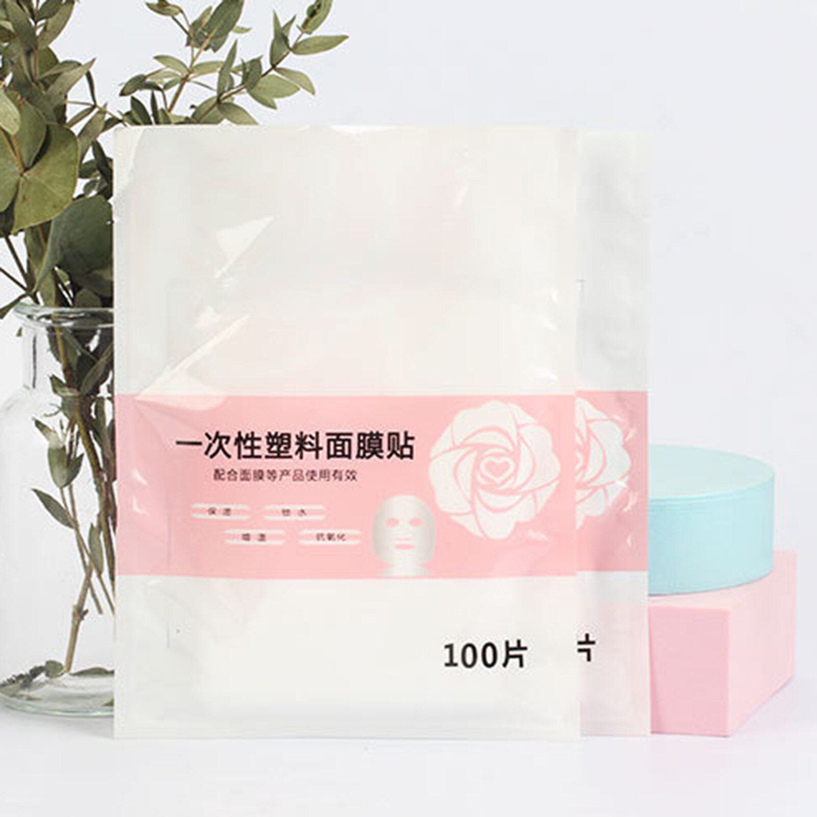 AWEI1 100Pcs Plastic Film Disposable Prevent Moisture Loss PE Material Multipurpose Perfect Fitting Masque Sticker for Spa Masque Sticker Lightweight