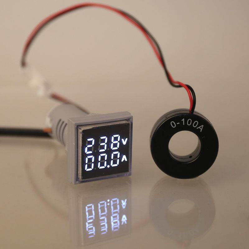 Square LED Digital Dual Display Voltmeter & Ammeter Voltage Gauge Current Meter AC 60-500V 0-100A