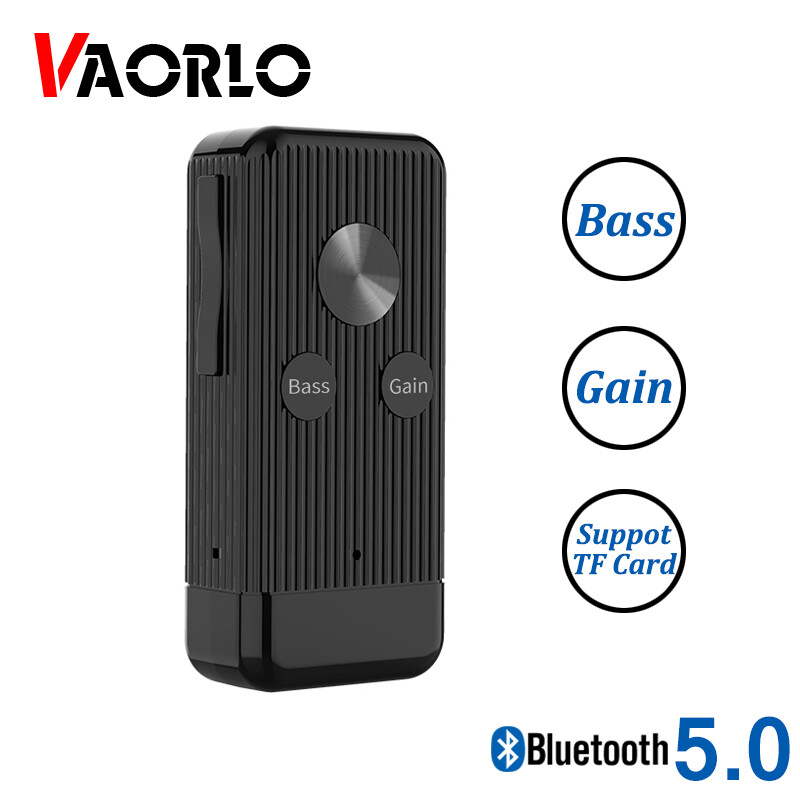 VAORLO 5.0 Bluetooth Audio Receiver 3.5mm AUX Jack With Clip Noise Cancel Stereo Music Wireless Adapter Support TF Card Playing Bass Gain Switch For Car kti Home Speaker Headphone