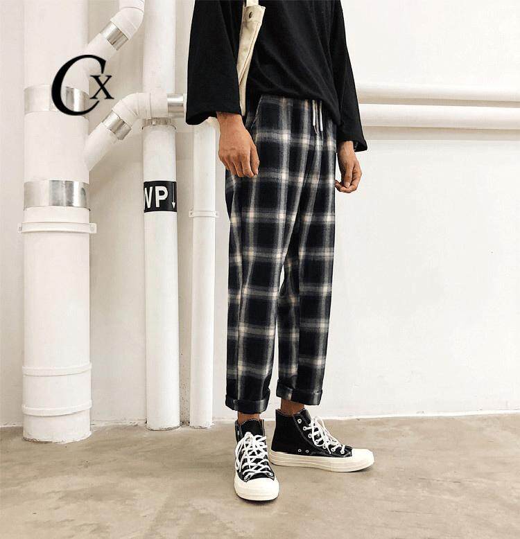 men's plaid cropped pants