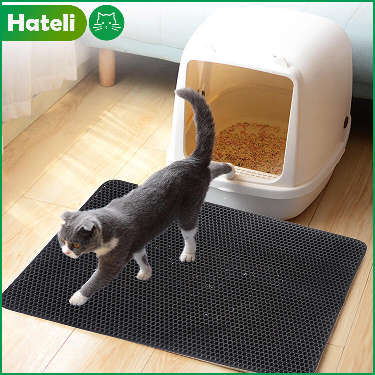 【HATELI】Easy Clean Waterproof Cat Litter Mat EVA Black Double Layers Cat Litter Trapper Mats Collect Sands
