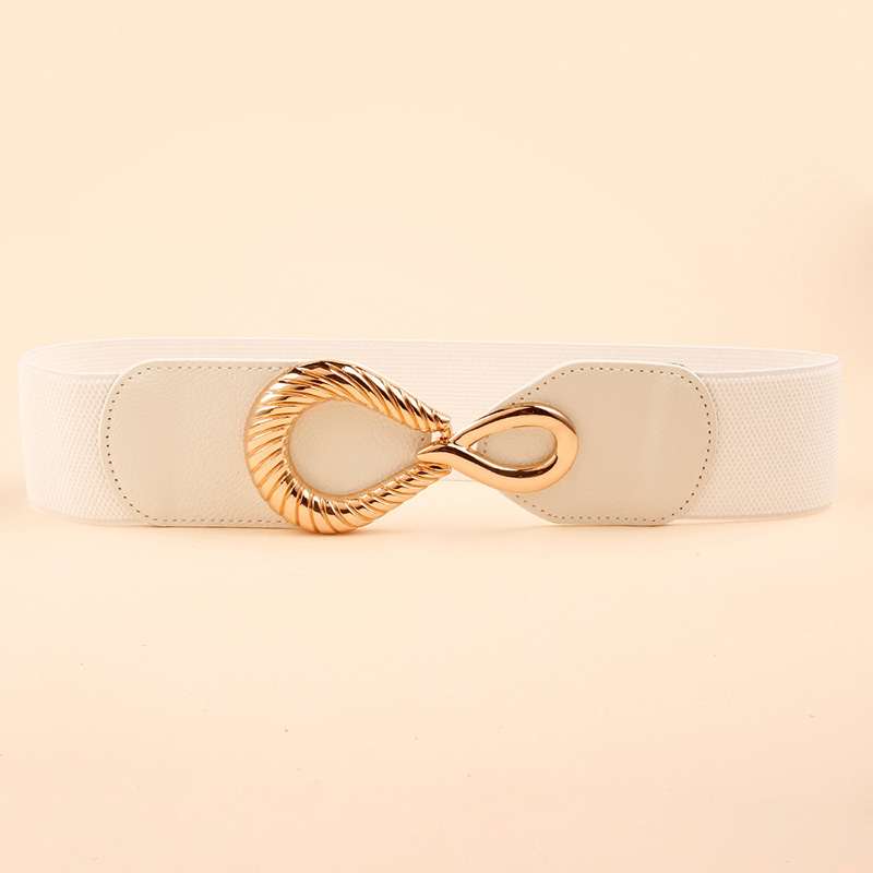 Wide PU Leather Women Waist Belt Elastic Slim Body Belts Elegant Gold Buckle Snap Button Waistbands for Dress Accessories